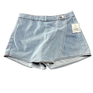 Denim Wrap Front Skort Cotton button Sz M 90s Basic Short Skirt Light Wash
